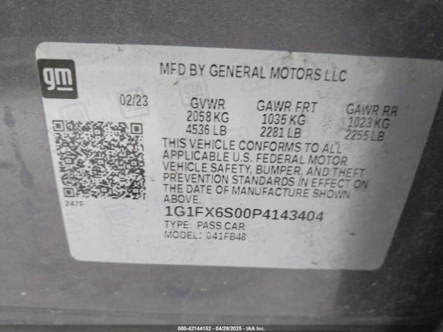 1G1FX6S00P4143404 Chevrolet Bolt Ev Fwd 2lt