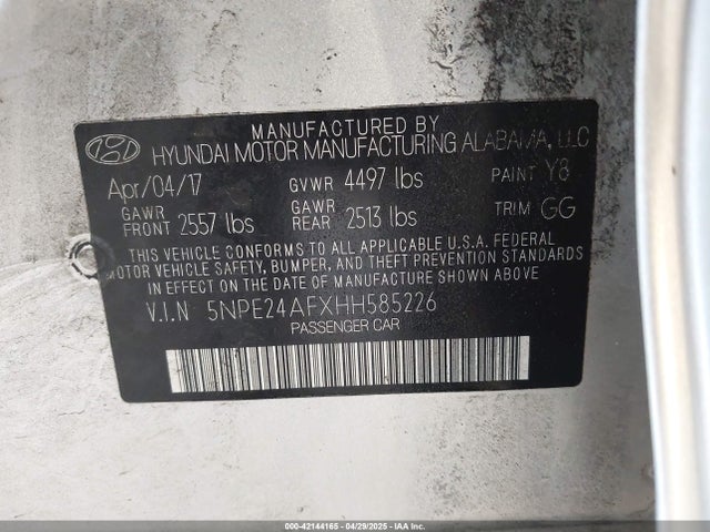 5NPE24AFXHH585226 Hyundai Sonata