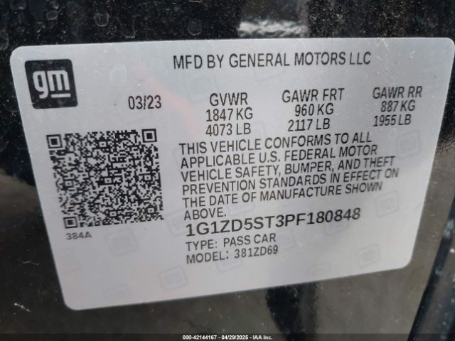 1G1ZD5ST3PF180848 Chevrolet Malibu Fwd 1lt