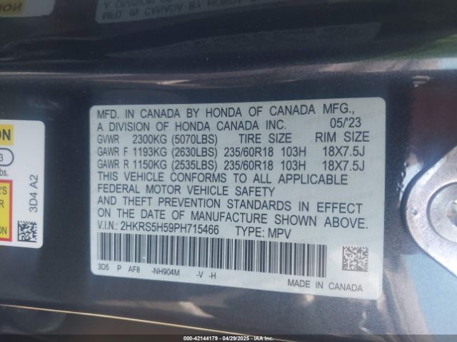 2HKRS5H59PH715466 Honda Cr-v Hybrid Sport