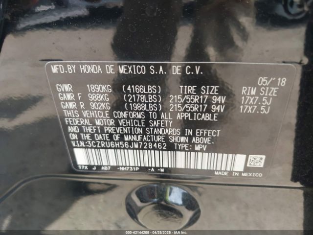 3CZRU6H56JM728462 Honda HR-V EX