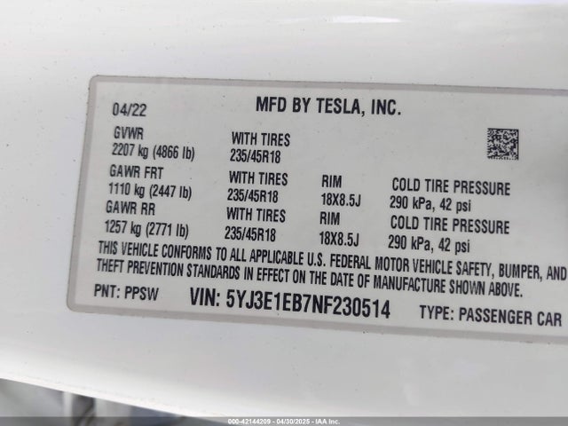 2022 TESLA MODEL 3 5YJ3E1EB7NF230514 Photo 8