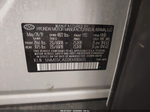5NMS5CAD2KH130605 Hyundai Santa Fe Limited