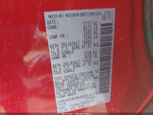 1N6ED1EKXRN601679 Nissan Frontier Sv 4x4