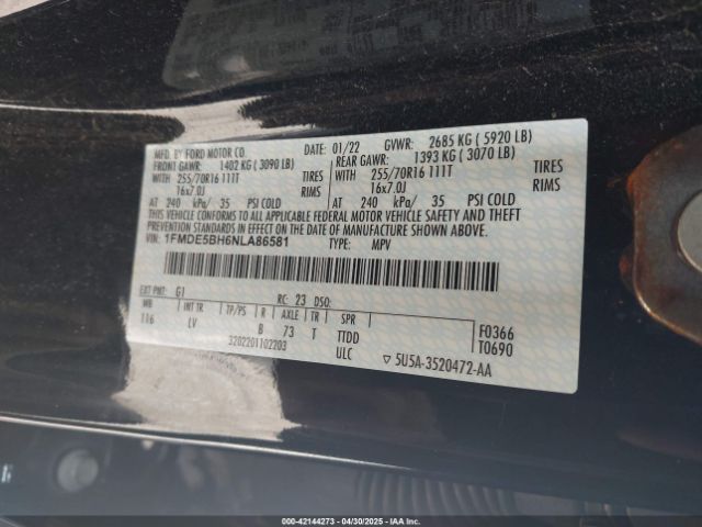 2022 FORD BRONCO 1FMDE5BH6NLA86581 Photo 8
