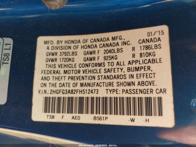 2HGFG3A82FH512473 Honda CIVIC EX