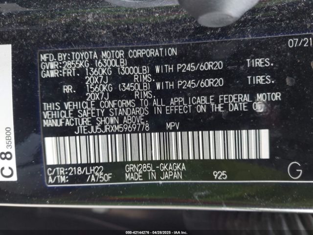 2021 TOYOTA 4RUNNER JTEJU5JRXM5969778 Photo 8