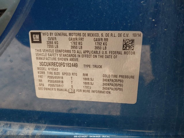 3GCUKREC0FG182449 Chevrolet l83 - vvt, active fuel management, aluminum