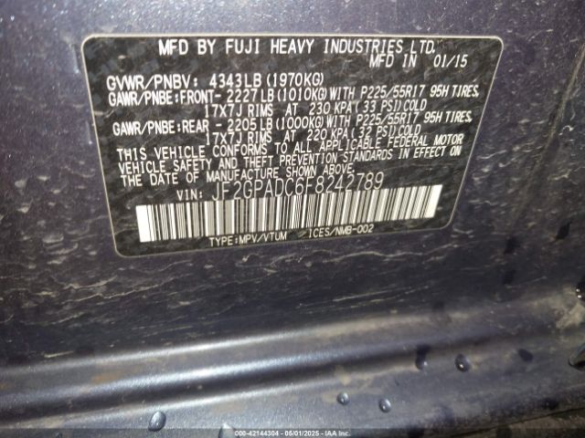 JF2GPADC6F8242789 Subaru Xv Crosstrek 2.0i Premium