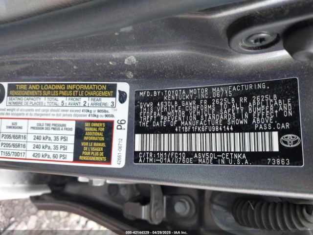 4T1BF1FK6FU984144 Toyota CAMRY LE