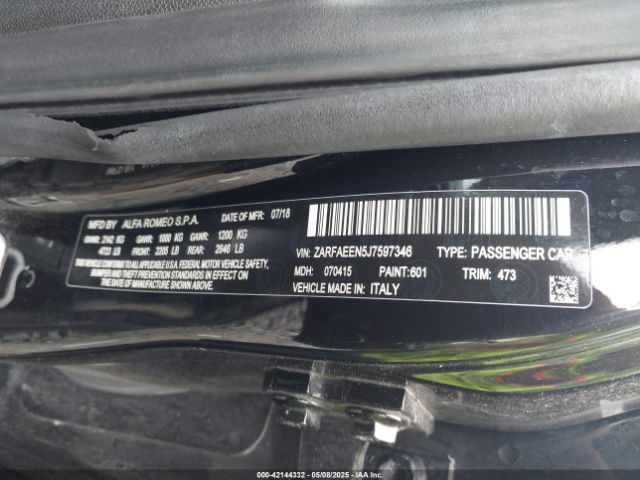 2018 ALFA ROMEO GIULIA ZARFAEEN5J7597346 Photo 8