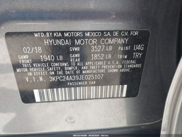3KPC24A39JE025107 Hyundai ACCENT SE