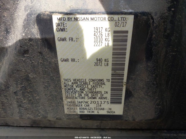 Nissan Altima 2.5 S 2017 1N4AL3AP7HC201175 Image 9