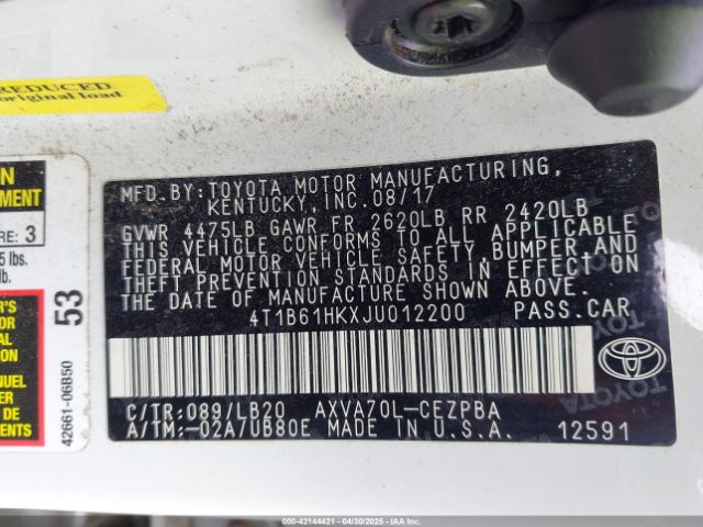 4T1B61HKXJU012200 Toyota CAMRY XSE
