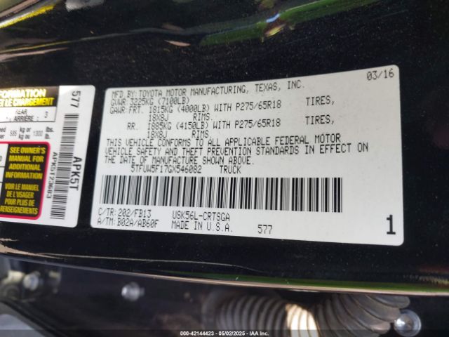 5TFUW5F17GX546082 Toyota Tundra Sr5 5.7l V8