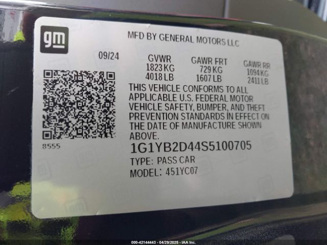 1G1YB2D44S5100705 Chevrolet Corvette Stingray Rwd  2lt