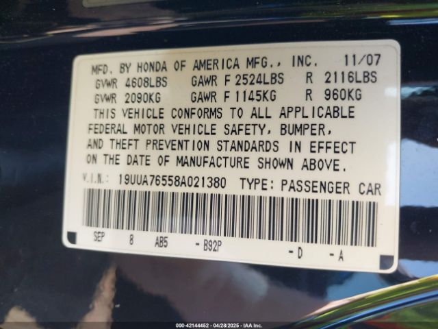 2008 ACURA TL 19UUA76558A021380 Photo 8