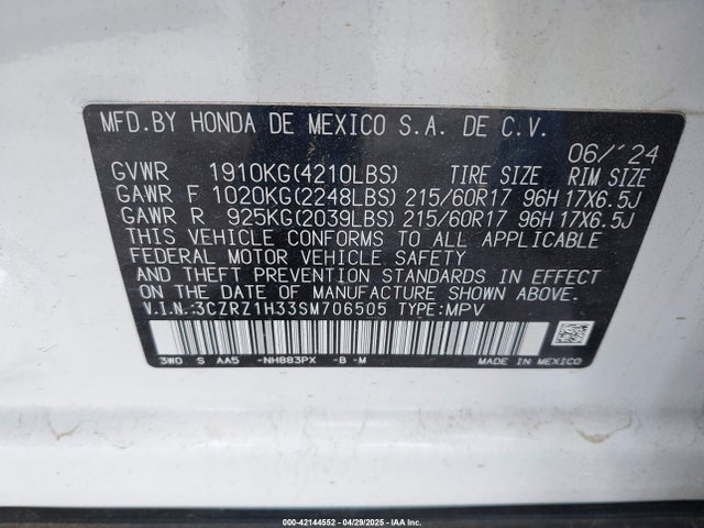 3CZRZ1H33SM706505 Honda k20z5