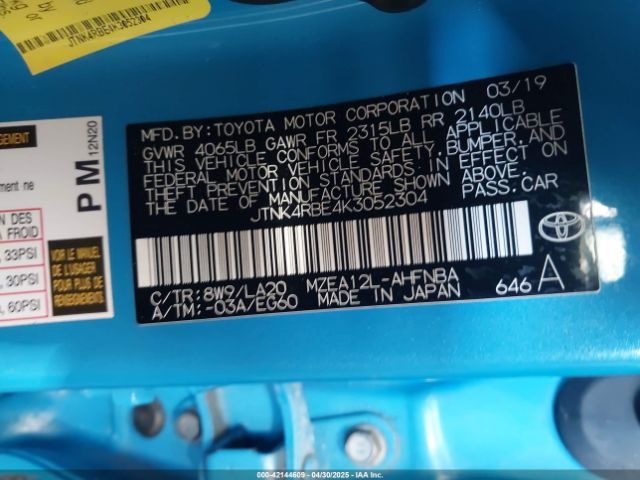 JTNK4RBE4K3052304 Toyota Corolla Xse