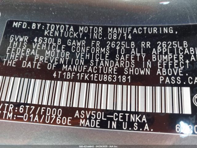 4T1BF1FK1EU863181 Toyota CAMRY LE