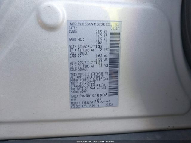 5N1AT2MV4HC878808 Nissan ROGUE SV