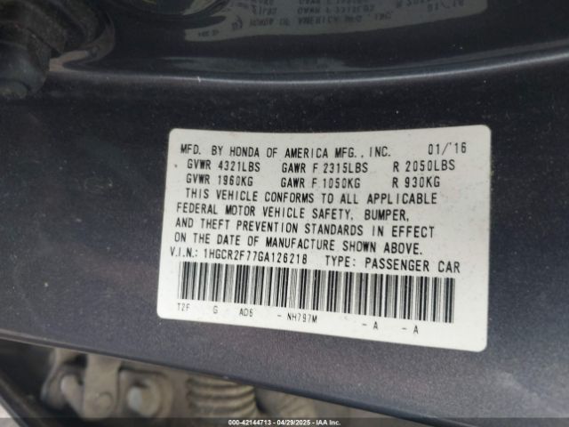 1HGCR2F77GA126218 Honda ACCORD EX