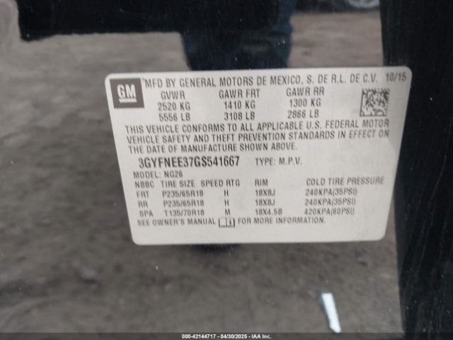 2016 CADILLAC SRX 3GYFNEE37GS541667 Photo 8