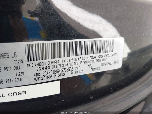 Aukcja sprzedaży 2017 Chrysler Pacifica Touring-l, vin: 2C4RC1BG0HR762552, numer aukcji: 42144716