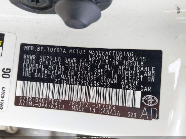 2T1BURHE2GC498123 Toyota Corolla S