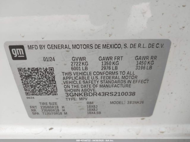 3GNKBDR43RS210038 Chevrolet lsy