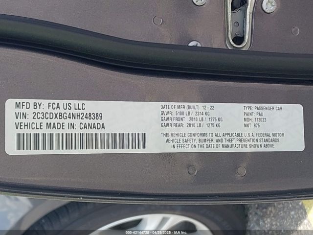 2C3CDXBG4NH248389 Dodge Charger Sxt Rwd