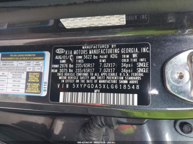 5XYPGDA5XLG618548 KIA Sorento 3.3l Lx