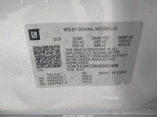 1GKS1GKC0KR242408 GMC Yukon Xl Slt