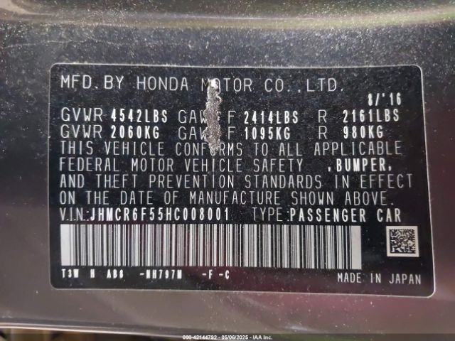 JHMCR6F55HC008001 Honda Accord Hybrid Ex-l
