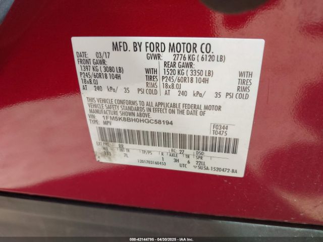 1FM5K8BH0HGC58194 Ford Explorer