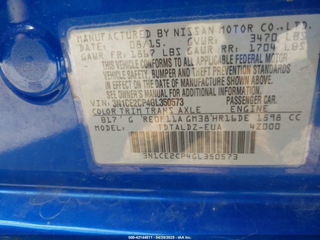 3N1CE2CP4GL350573 Nissan VERSA NOTE