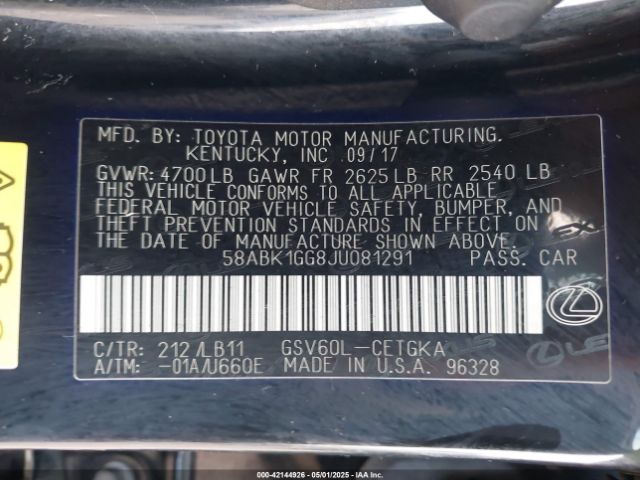 58ABK1GG8JU081291 Lexus ES 350