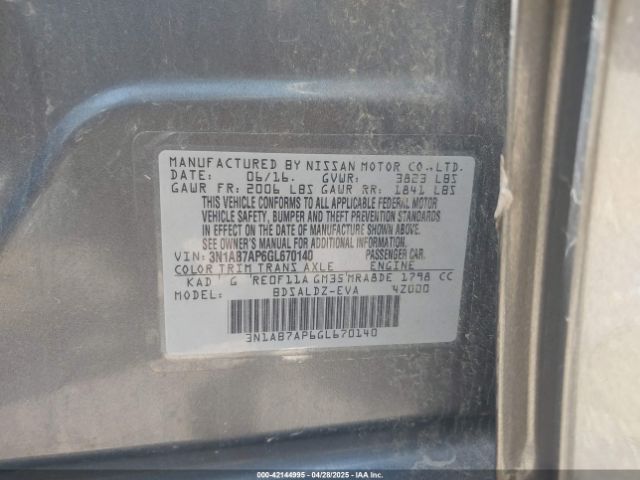 3N1AB7AP6GL670140 Nissan SENTRA SV