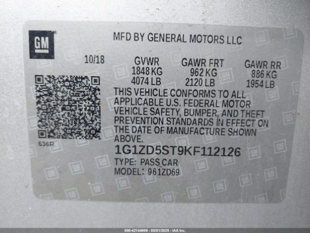 1G1ZD5ST9KF112126 Chevrolet MALIBU LT