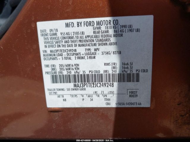 MAJ3P1TE2JC249248 Ford Ecosport