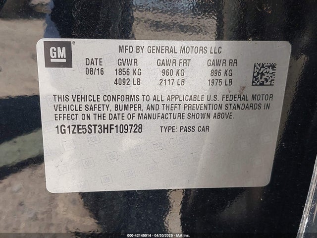 1G1ZE5ST3HF109728 Chevrolet MALIBU 1LT