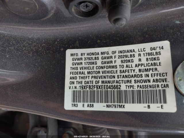 19XFB2F9XEE045662 Honda Civic Ex-l