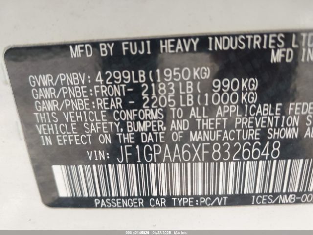 JF1GPAA6XF8326648 Subaru Impreza 2.0i