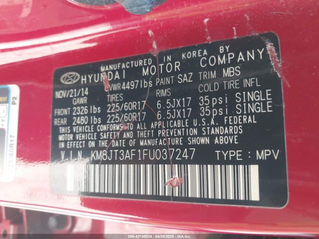 KM8JT3AF1FU037247 Hyundai TUCSON GLS