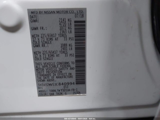 5N1AT2MV5JC840994 Nissan ROGUE SV