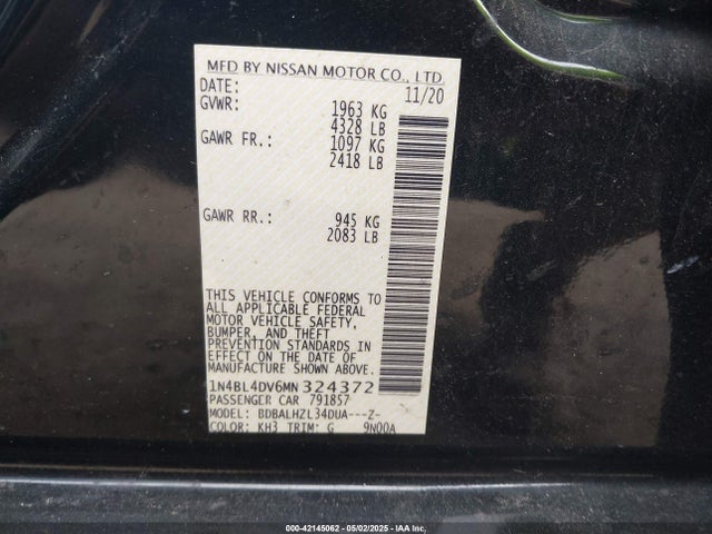 1N4BL4DV6MN324372 Nissan Altima Sv Fwd
