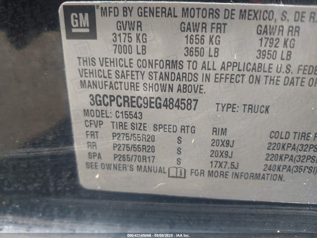 3GCPCREC9EG484587 Chevrolet Silverado 1500 1lt