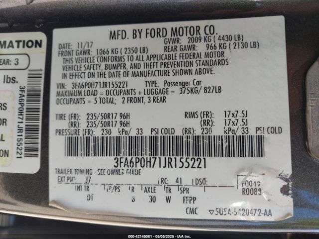 3FA6P0H71JR155221 Ford FUSION SE