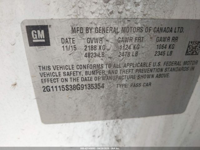 2G1115S38G9135354 Chevrolet Impala 2lt