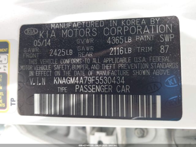 KNAGM4A79F5530434 KIA Optima Lx